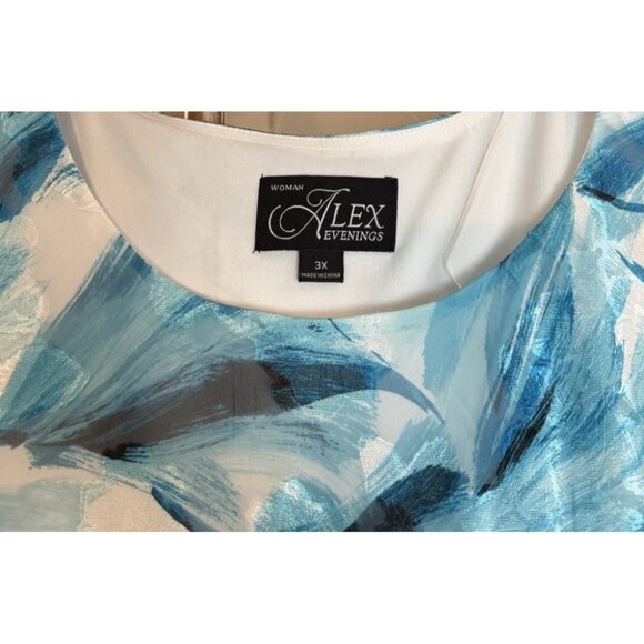 Alex Evenings Size 3X Blouse 3/4 Sleeve Layers Asymmetrical Aqua Floral NEW - Picture 2 of 10